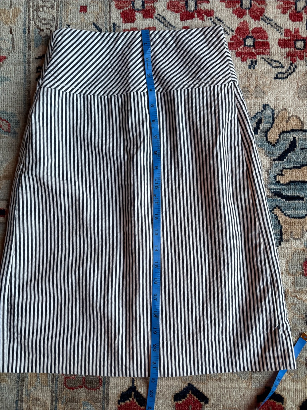 J.Crew Pencil Skirt Striped Cotton Navy Blue White Size 0P Preppy Office - Picture 5 of 6